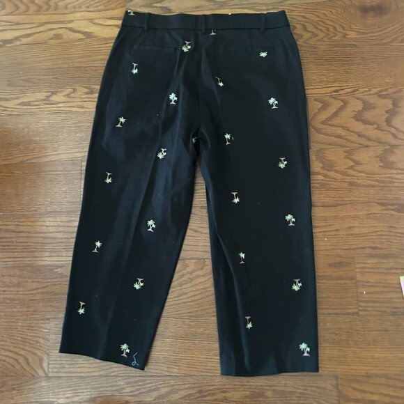 Palm Tree Embroidered Capri Black Pants Vacation Resortwear Size 12 - Picture 7 of 8